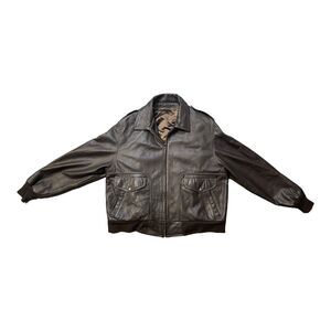 HAWKER EMBROIDERED BURK'S BAY XL BROWN LEATHER JACKET Made In USA Unite!